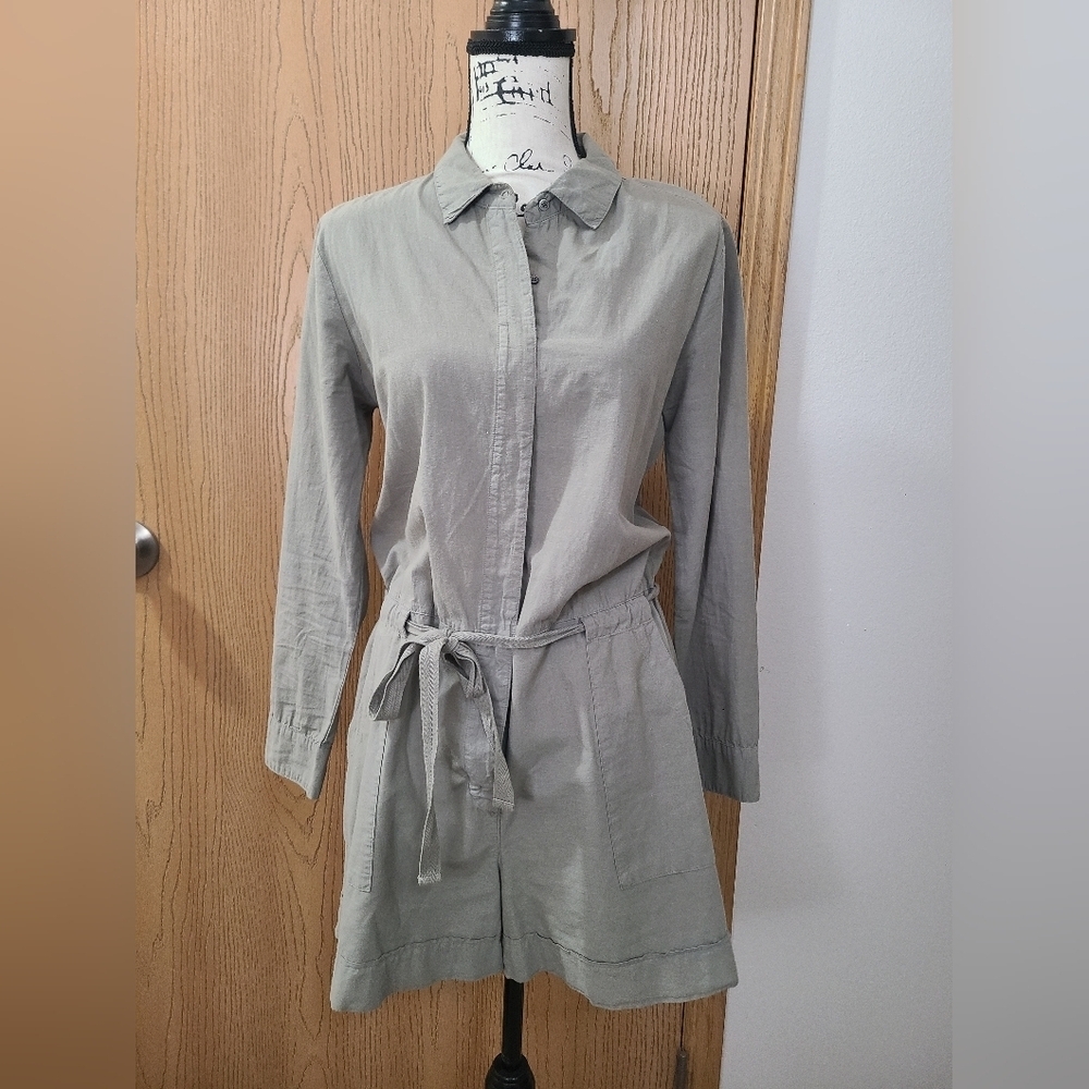 Dylan Brand Military Safari Inspired Button Up Tie Collared Romper Jumpsuit - Picture 1 of 5